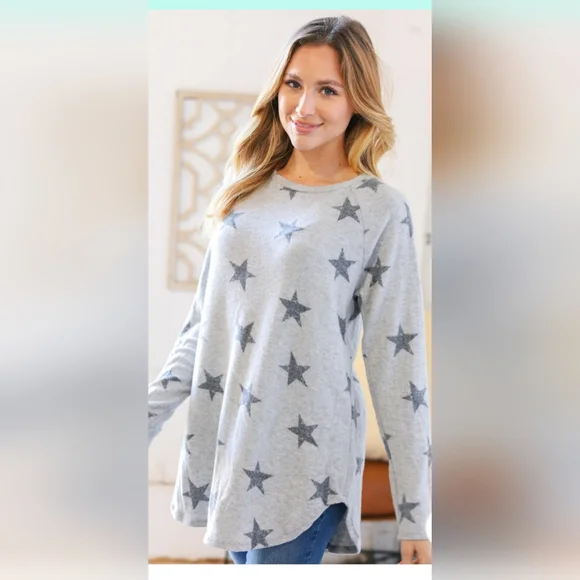 Grey Brushed Hacci Star Top - Picture 1 of 3